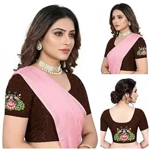 PAARTH ENTERPRISE PAARTH ENTREPRISE Women Cotton Blend Round Neck Short Sleeve Readymade Saree Blouse