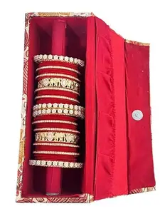 SHINE OF STARS Women's Brass Copper Red Velvet Elephant Patla Kada Diamond Bangle Chuda Set for Wedding - Size (2.8)