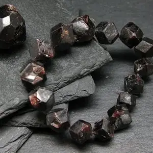 LKBEADS Natural Almandine Garnet 12mm Tumble Shape Faceted Cut Beads 65 inch Stretchable Bracelet for Men & Women|STBR_RR_00233_65