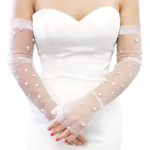 Olbye Womenââ‚¬â„¢s Wedding Gloves Long Wrist Bands Cuffs Arm Covers For Brides Fingerless Gloves Ivory Sleeves bridal gloves