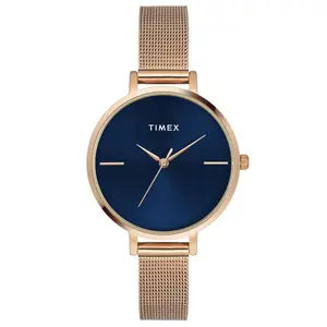 Visit the TIMEX Store TIMEX Analog Watch for Women with Blue Round Dial & Rose Gold Stainless Steel Bracelet Band Water Resistant Women's Wrist Watches - TWEL155SMU07