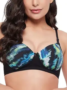 Clovia Women's Level 1 Push-Up Padded Non-Wired Demi Cup Printed Multiway T-Shirt Bra (Br2023F13_Black_34D)