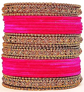 Metal With Golden Stone Bangles For Women & Girl (dark Pink)