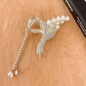 RHOSYN Large Pearl Hair Claw Clips Clutchers for Women Girls Flower Tessel Stone Wedding Hair Jaw Clips Juda Bun Styling Accessories(Pk 1) Cpy2