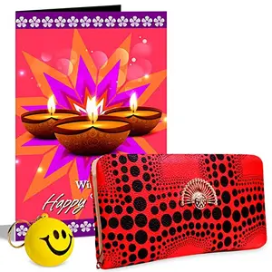 Alwaysgift Wish You Happy Diwali Ladies Wallet, Smiley Keychain,s & Greeting Card Hamper