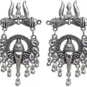 JMBW International Earrings/Jhumka White Stone Ganesha Earring Trishul Shape Jhumka German Silver Stud Earring