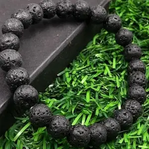 Hdbg Black Lava Stone Beads Humsa Hand Elastic Bracelet, for Party ब्रेसलेट पुरुषो और महिलाओ के लिए Lava Stone Bracelet Volcano Bracelet for Men लावा ब्रेसलेट Natural Volcanic Lava Stone Bracelets