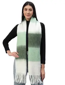 Ravaiyaa - Attitude is everything Reversible Wool Scarves Striped Pattern Women Neck Wraps Muffler Winter Wool Scarf 72" x14" Inch (Green & White)