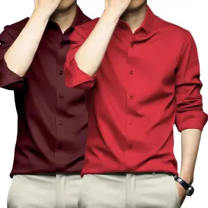 Visit the DEELMO Store DEELMO Combo of Men's Stylish Solid Satin Casual Shirt for Men Full Sleeves| Poly Satin Silk Shirt Pack of 2