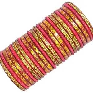 Anshi Creations Traditional Handmade beautiful design printed Lac/Lakh bangle set (X152,Red,2.4,Pack of 24)
