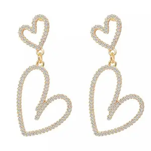 Pinapes Heart Big Circle Crystal Design Diamond Gold-Plated Plain Earrings For Women