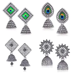 AMAAL Earrings for women fashion jhumka earrings oxidised Silver Earrings for woman Combo pearl chandbali stylish black jhumkas Earrings For girls South indian traditional Jhumki Ear Rings A842