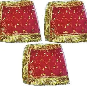 SkyWins MATA Chunri/Chunni/Devi Maa Chunri/Durga Devi Chunri/Laxmi Mata Chunri With Golden Embroidery Lace Work For Navaratri & Diwali Pooja & Various Hindu Pooja/Puja Dress 3 Pack sw24