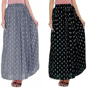 Jai MAHALAXMI Enterprise Women Rayon Round Printed Combo Skirt23 Grey,Black