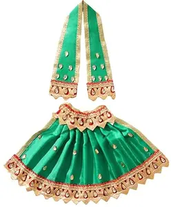 Poorti Enterprises Handmade MATA Rani Lehnga & Patka/Chunri Designer Dress with Lace Work. - Green (7-8 Inch)