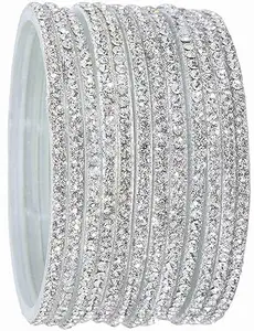Zircon Gemstone Studded Glossy Finished Bangle Set For Women and Girls (Silver, 2.6)