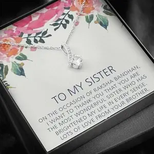 Best Raksha Bandhan Gift To Sister From Brother - Pure Silver Pendant and Message Card Gift Box