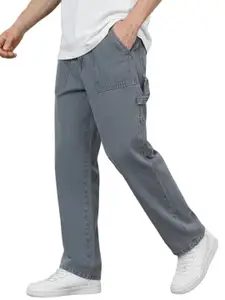 Visit the Urbano Fashion Store Urbano Fashion Men's Loose Mid Rise Baggy Fit Cargo Carpenter Jeans with 6 Pockets Non-Stretchable