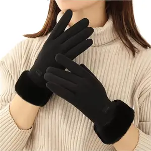 REFFER Winter gloves for women Soft Warm Touch Screen Gloves for Cold Weather Windproof Covered Finger faux fur on the inner for cold weather