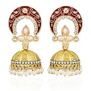 Yellow Chimes Meenakari Work Traditional Jhumka Fusion Chandbali Earrings for Women & Girls