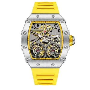 Giordano Luxury Automatic Watch for Men – Mechanical Skeleton Dial, Dual Gear Display,Silicon Strap