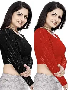 MEERAANT-77 ENTERPRISE Women's Shimmer Crop Top Blouse with Round Neck, Half Sleeves, Streachable Readymade Blouse Choli