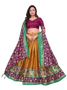 Women's Trending Pure Dolla silk Lehenga Choli Print with Foil Work With Unstitched Blouse Patola Print Adorned with Foil Work For Any Occasion