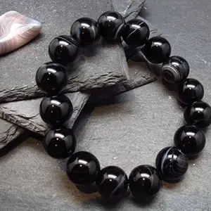 Retrend Design® Stunning Sulemani Hakik Bracelet 10Mm Natural Black Agate Bracelet Handknoted ब्लैक एगेट ब्रेसलेट पुरुषो और महिलाओ के लिए Black Agate Bracelet With Certificate Aqeeqee Bracelet Pulsera