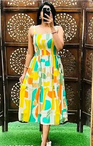 M Fashion Women's Cotton A-Line Midi Dress with Shrug, Printed Knee Length Dress, One Piece with Jacket