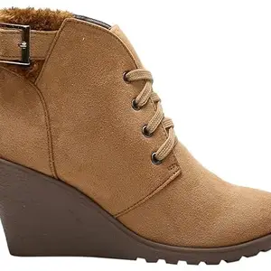 Max Women Solid Lace-Up Boots,Beige,37