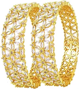 Blulune American Diamond Ruby stone Gold Plated design made Bangles for girls and women