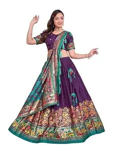 Women's Trending Pure Dolla silk Lehenga Choli Print with Foil Work With Unstitched Blouse Patola Print Adorned with Foil Work For Any Occasion