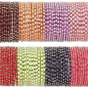 LAVAZZA Fancy Glass Bangles for Women and Girls With Zircon Stone Diamond | Set of 96 | Glass Chudi | Women's Bracelet Combo (KS1-Combo-(6)-2.8)