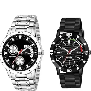 Analogue Black Dial Watches Wrist Free Gift Men Combo Watches |Comfortable & Durable Timepieces |Ideal Gift Set for (Men) (Pack of 2) AB-16