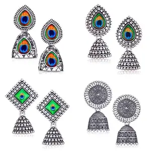 AMAAL Earrings for women fashion jhumka earrings oxidised Silver Earrings for woman Combo pearl chandbali stylish black jhumkas Earrings For girls South indian traditional Jhumki Ear Rings A814