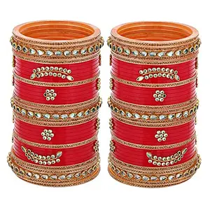 Lucky Jewellery Bridal Bangle Set Red Designer Chura Wedding Punjabi Choora Fashion Jewellery Chuda For Women (1403-M1C1-TANVI-R24)