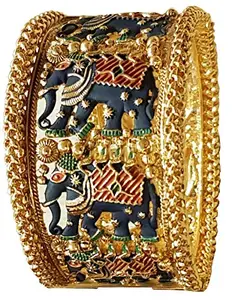 Swara Creations Traditional Brass Kada embossed with Blue Elephant design for Women & Girls (1Pc)
