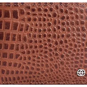 eske Brock - RFID Protected Slim Bifold Wallet with Coin Pocket & ID Slot - Croco Embossed Leather Card & Cash Holder - 6 Card Slots, Note Compartments, Slip Pockets (Dark Tan Buff)
