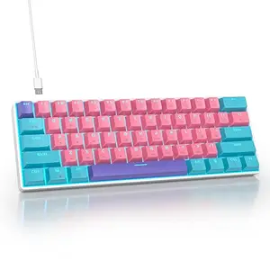 Mosptnspg Protable 60% Percent Mixed Light Rainbow Gaming Keyboard Mechanical, Mini Compact 61 Keys Wired Office Keyboard