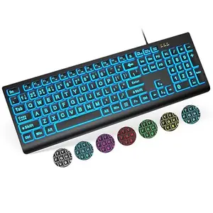 SABLUTE Large Print Backlit Keyboard, Wired USB Lighted Computer Keyboards