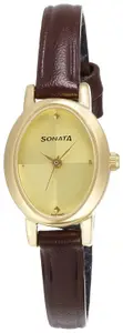 Visit the Sonata Store Sonata Quartz Analog Champagne Dial Leather Strap Watch for Women-NS8100YL02