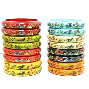 Suprimo Fashion Bangles Indian Multicolor Wooden Glossy Glass Bangle Finished Kada Set For Women, Festival, Party, Traditional (8 Colours) (2.6)