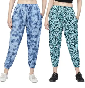 Visit the UZARUS Store UZARUS Women's and Girls Printed Joggers Trackpant Night Dress Lounge Wear Printed Pyjama/Pyjami Combo - (Pack of 2)