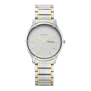Visit the Titan Store Titan Lagan Quartz Analog with Day and Date White Dial Two Toned Silver and Gold Metal Strap Watch for Men - NT1775BM02