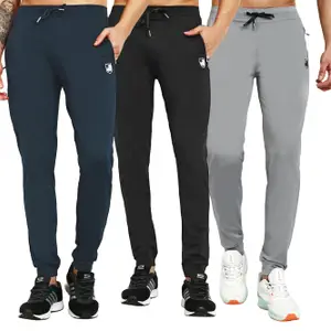 Visit the RynoGear Store RynoGear Regular fit Stretchable Track Pants Combo with Zipper Pockets (Pack of 3)