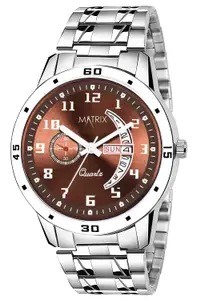 Visit the Matrix Store Matrix Blue, Black & Silver Dial, Day & Date Functioning, Stainless Steel Strap Analog Watch for Men & Women