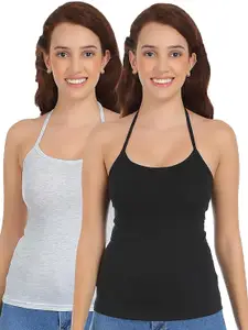 Selfcare Womens Solid Cotton Sinker Halter Neck Camisole Top - P2-1