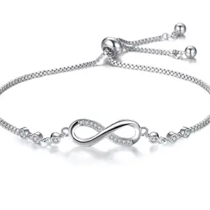 Visit the Nilu's Collection Store Nilu's Collection Infinity Shape Cubic Zirconia Diamond Bracelet for Women Jewelry for Gift, Adjustable Charm Bracelet