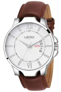 Visit the Matrix Store Matrix Antique Day & Date Leather Strap Analog Silicone Watch For Men & Boys - Black