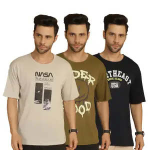 Visit the Mack Jonney Store Mack Jonney Printed Oversized Fit Round Neck Cotton Half Sleeves Tshirt for Men(Pack of 3)-MACK635022
